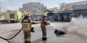 الدفاع المدني بمديرية غيل باوزير ينفذ مناورة تدريبية تحاكي إطفاء الحرائق