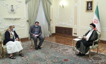 الناطق باسم ميليشيا الحوثي محمد عبدالسلام مع الرئيس الإيراني إبراهيم رئيسي