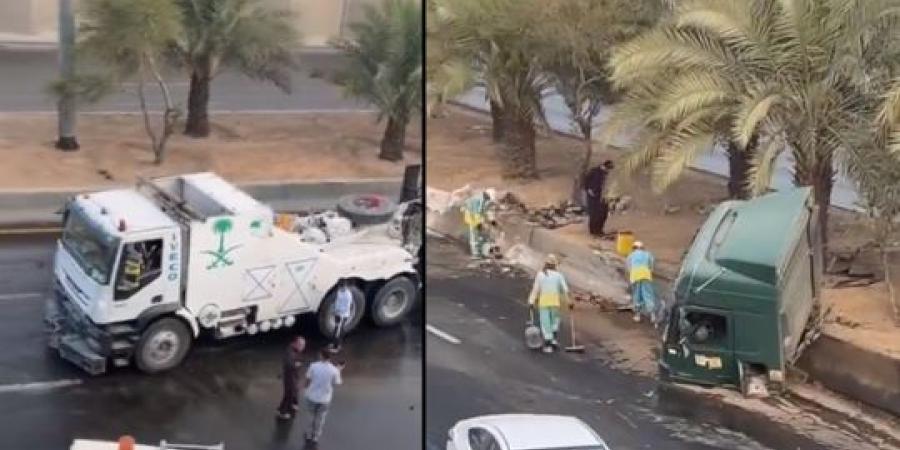"الشاحنة قسمت إلى نصفين".. مقطع فيديو يظهر حادث سير مروعاً في العاصمة السعودية الرياض (فيديو)